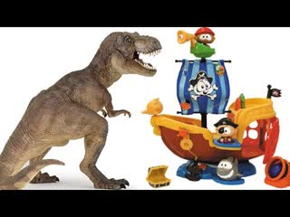 Динозавры. Динозавр, Змея, Крокодил и Дракон нападают на Пиратский Корабль и Акулу! Мультфильм